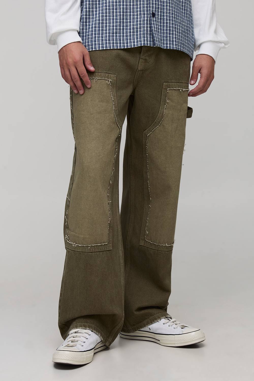Relaxed Fit Washed Carpenter Distressed Worker Jeans | Green | Size 28R