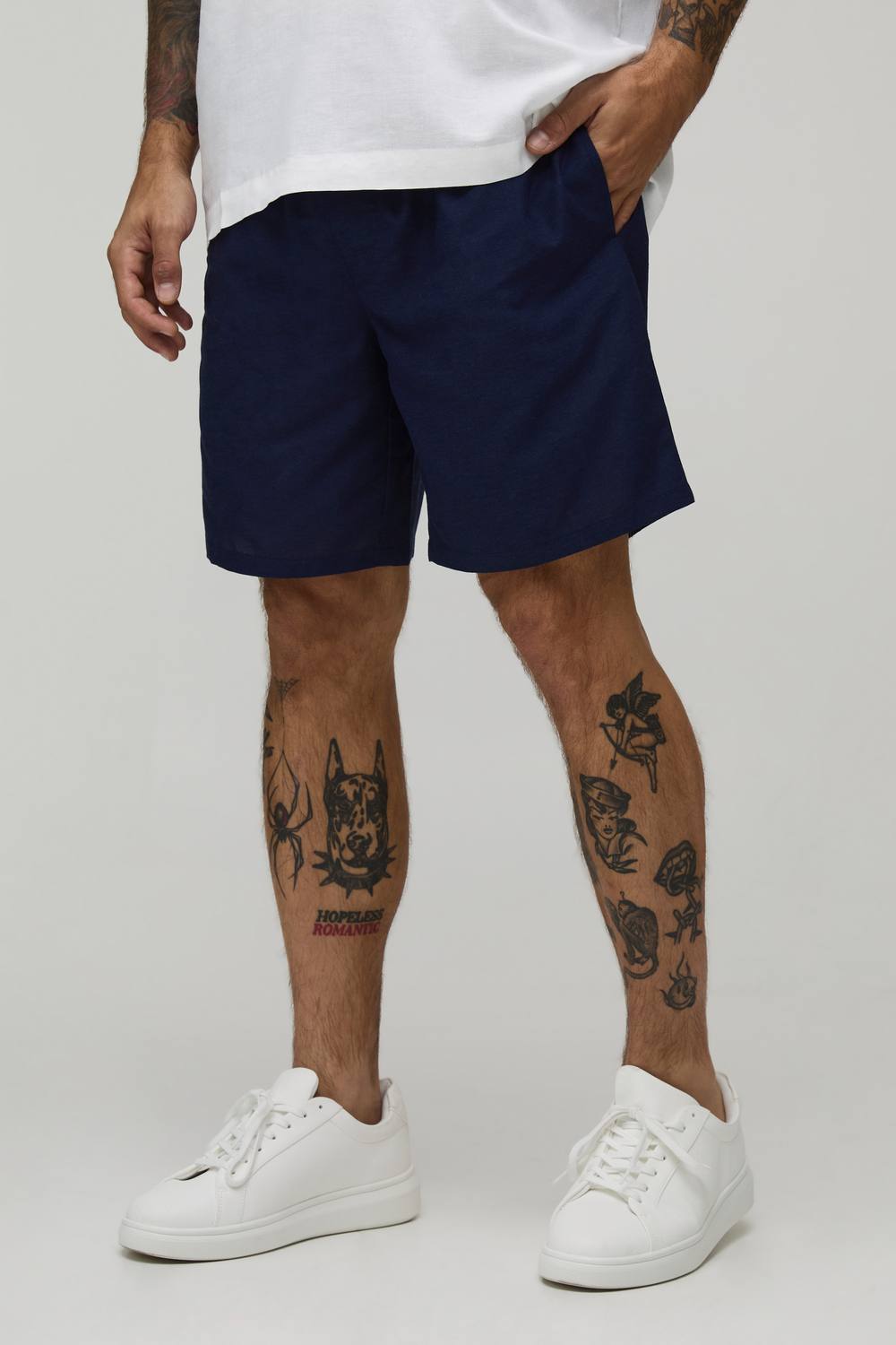 Men's Relaxed Fit Mid Length Linen Blend Co-Ord Short | Navy | Size X-Small | BOOHOOMAN