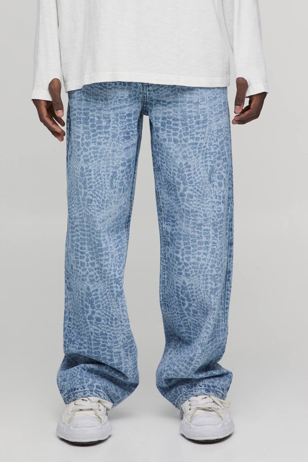 Croc Print Relaxed Fit Jeans | Mid Blue | Size 36