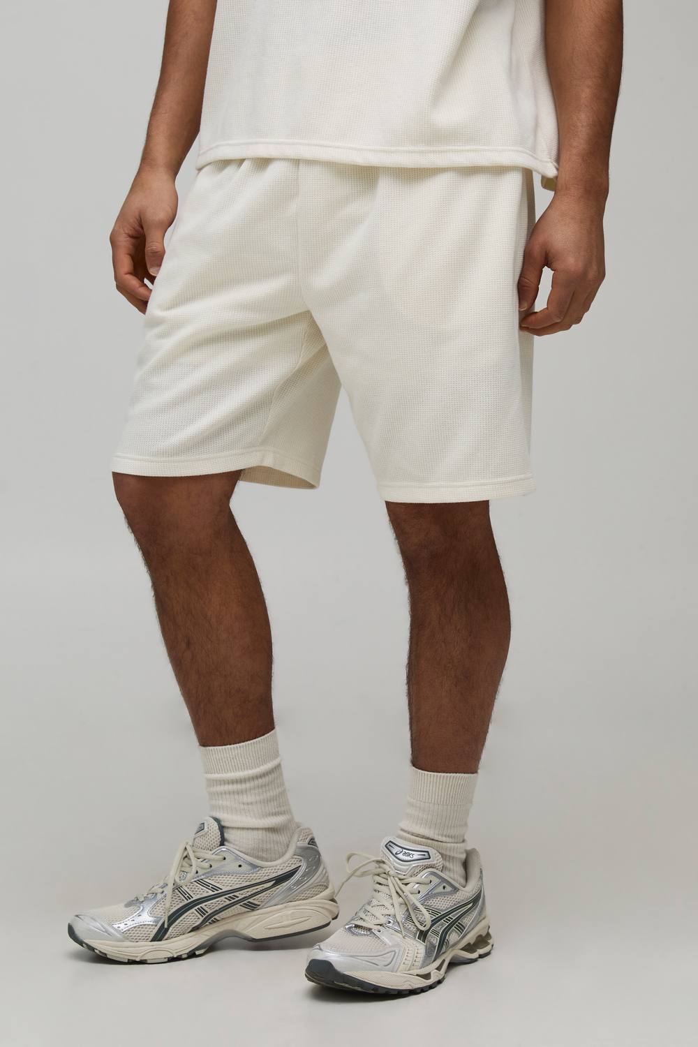 Relaxed Fit Waffle Shorts | Ecru | Size XS