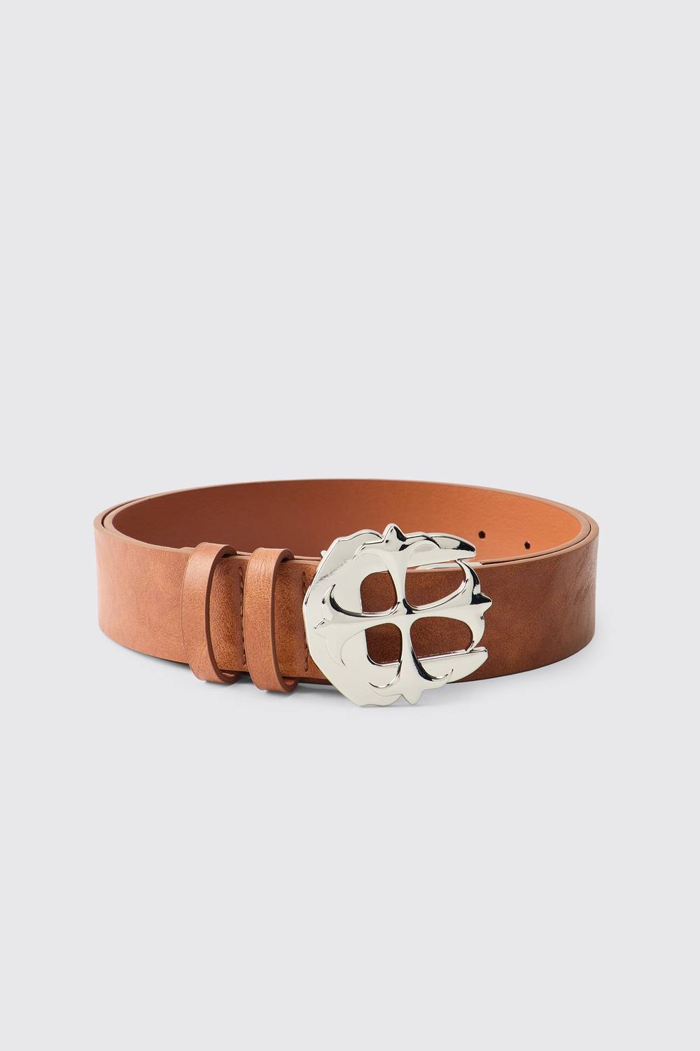 PU Gothic Cross Buckle Belt | Brown | Size XL