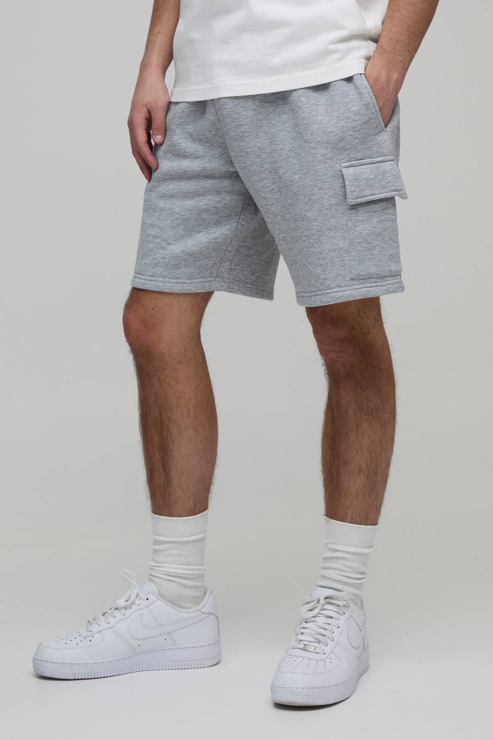 Essential Relaxed Fit Cargo Jersey Short | Grey Marl | Size XS