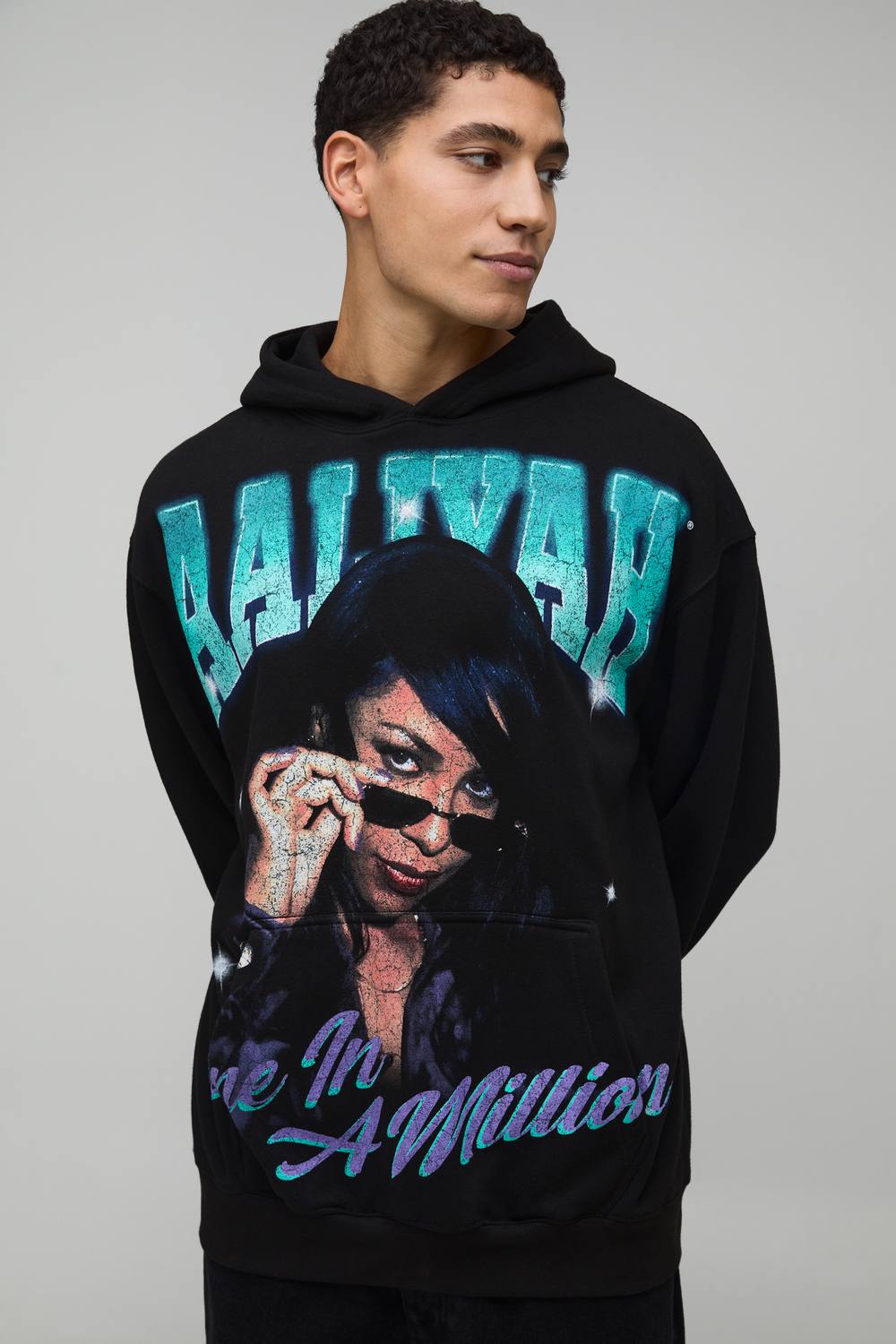 Oversized Aaliyah License Printed Hoodie | Black | Size 2XL