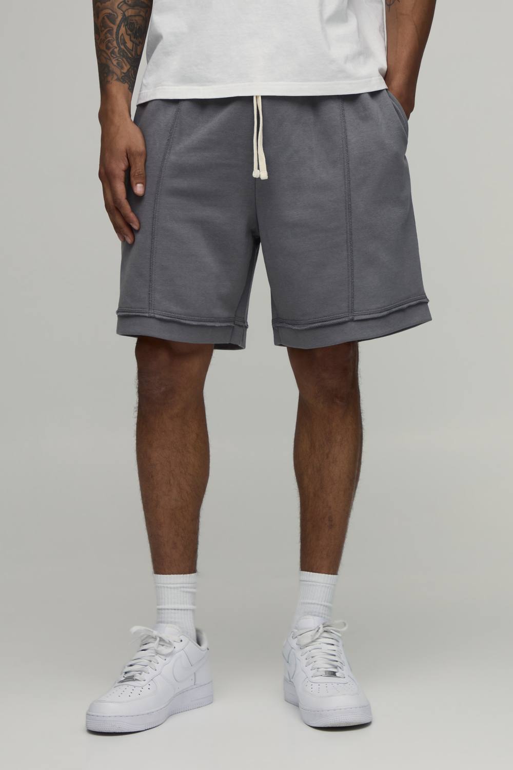 Baggy Drop Crotch Exposed Seam Loopback Short | Grey | Size XS