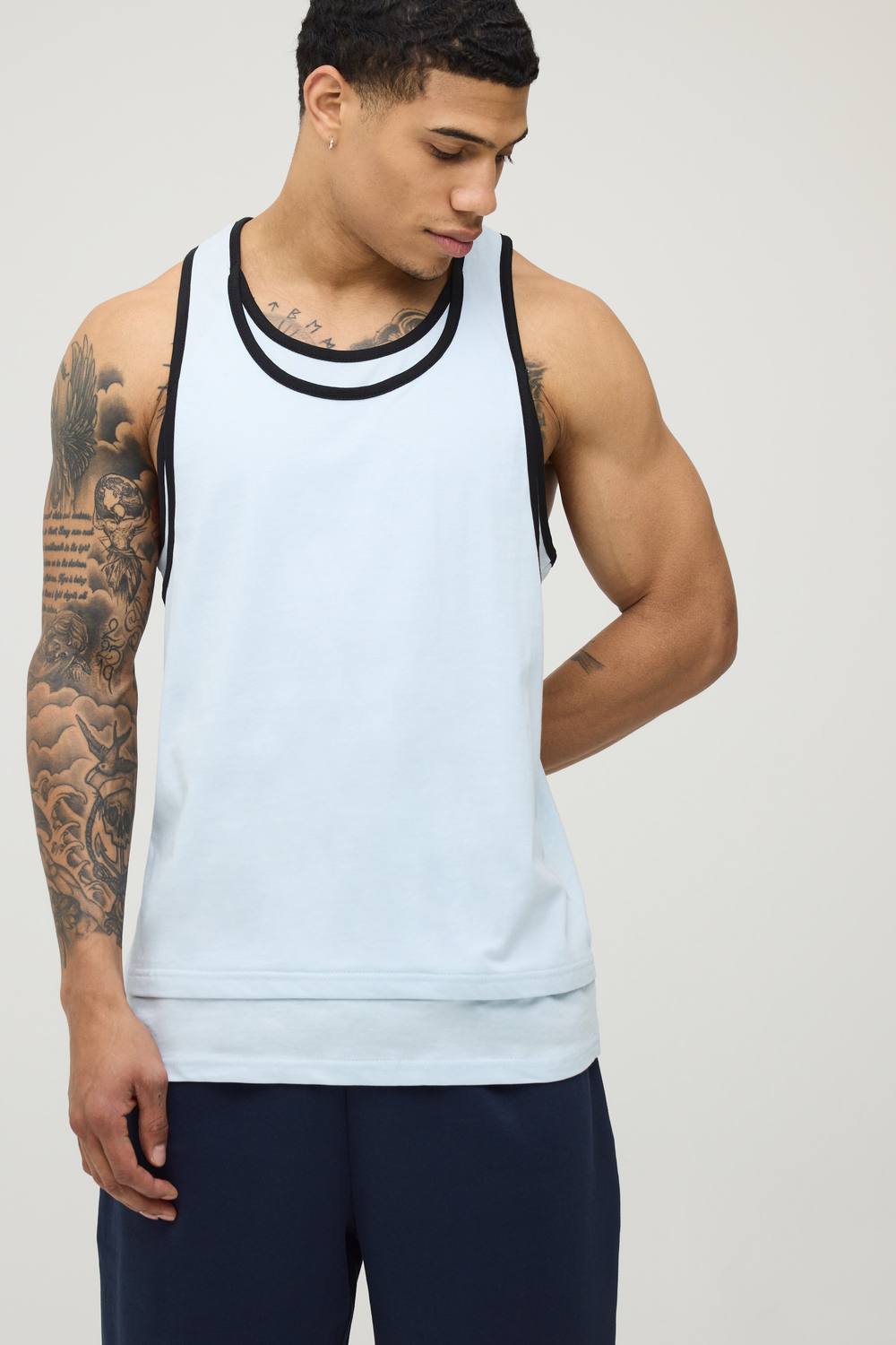 Double Layer Loose Fit Ringer Vest | Pale Blue | Size Medium