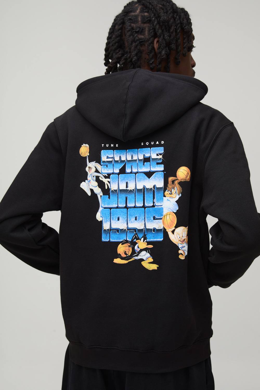 Oversized Boxy Space Jam License Zip through Hoodie | Black | Size Medium