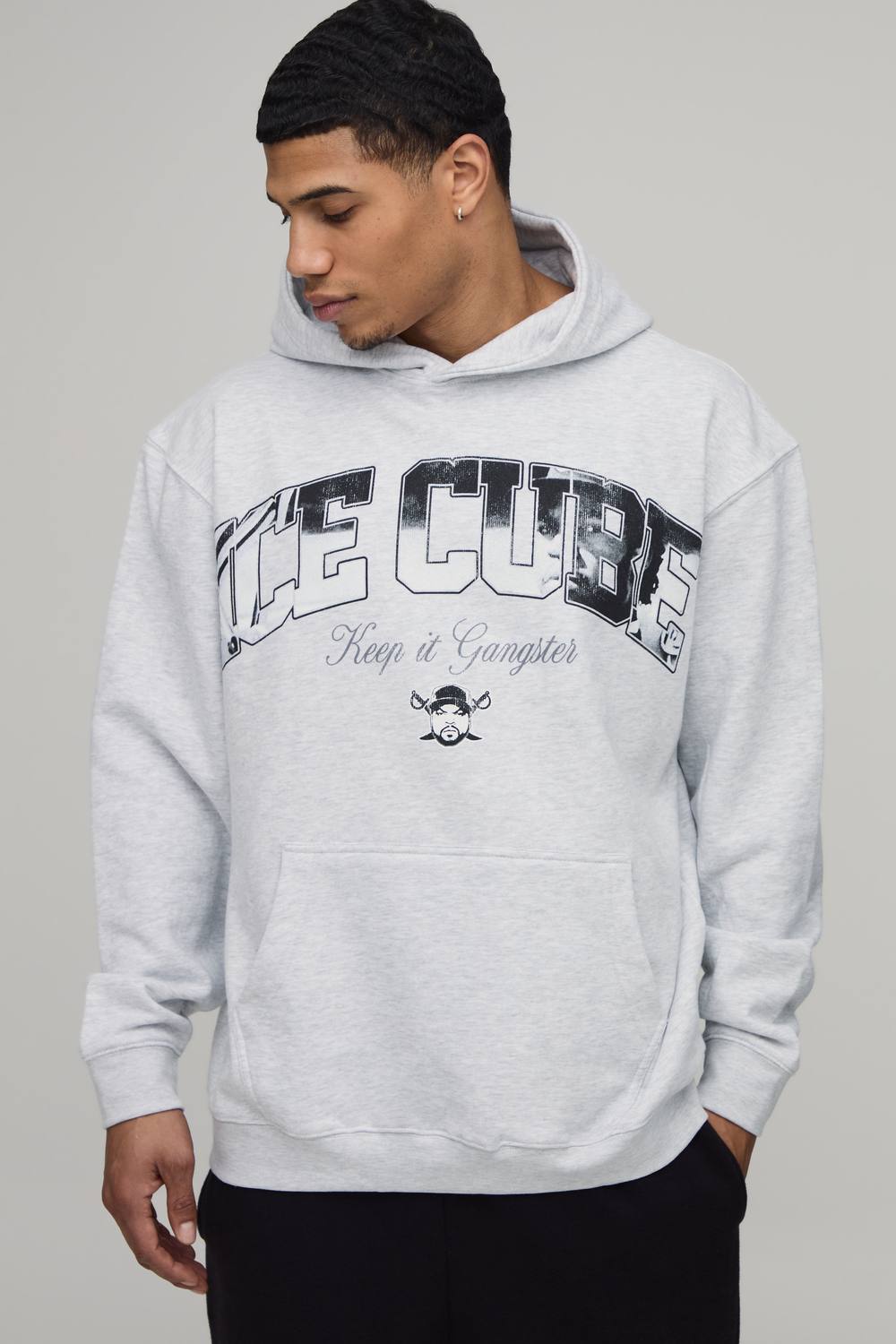 Ice Cube Oversized License Print Hoody | Grey Marl | Size Medium