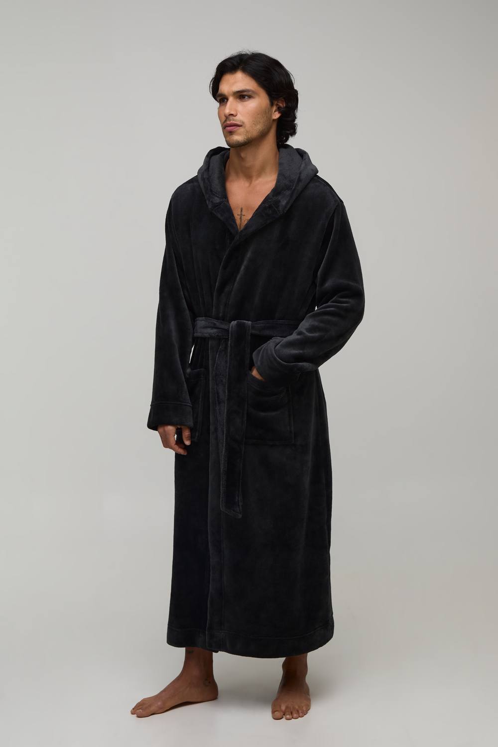 Longline Hooded Dressing Gown | Charcoal | Size Medium