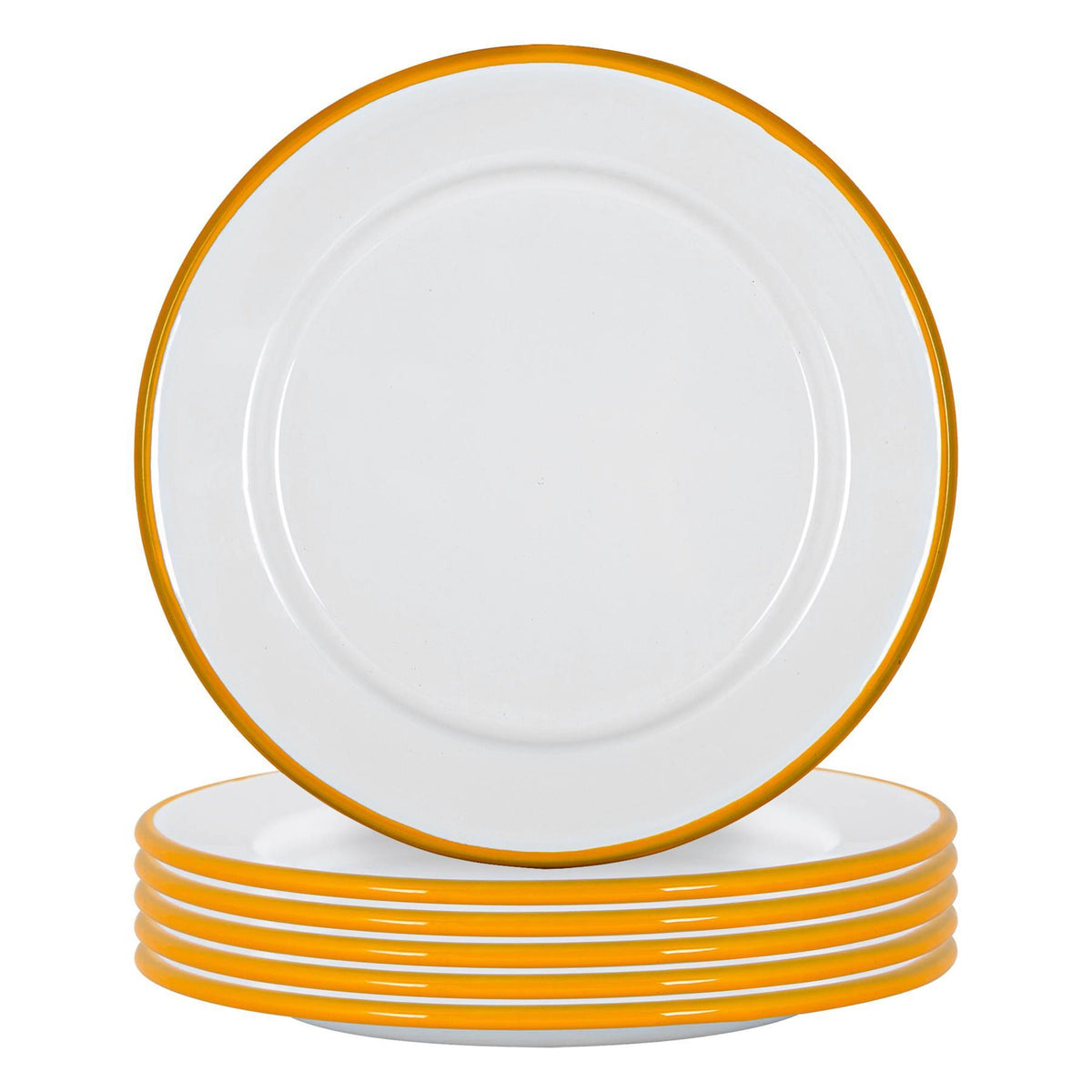 20cm White Enamel Side Plates - Pack of Six - Yellow