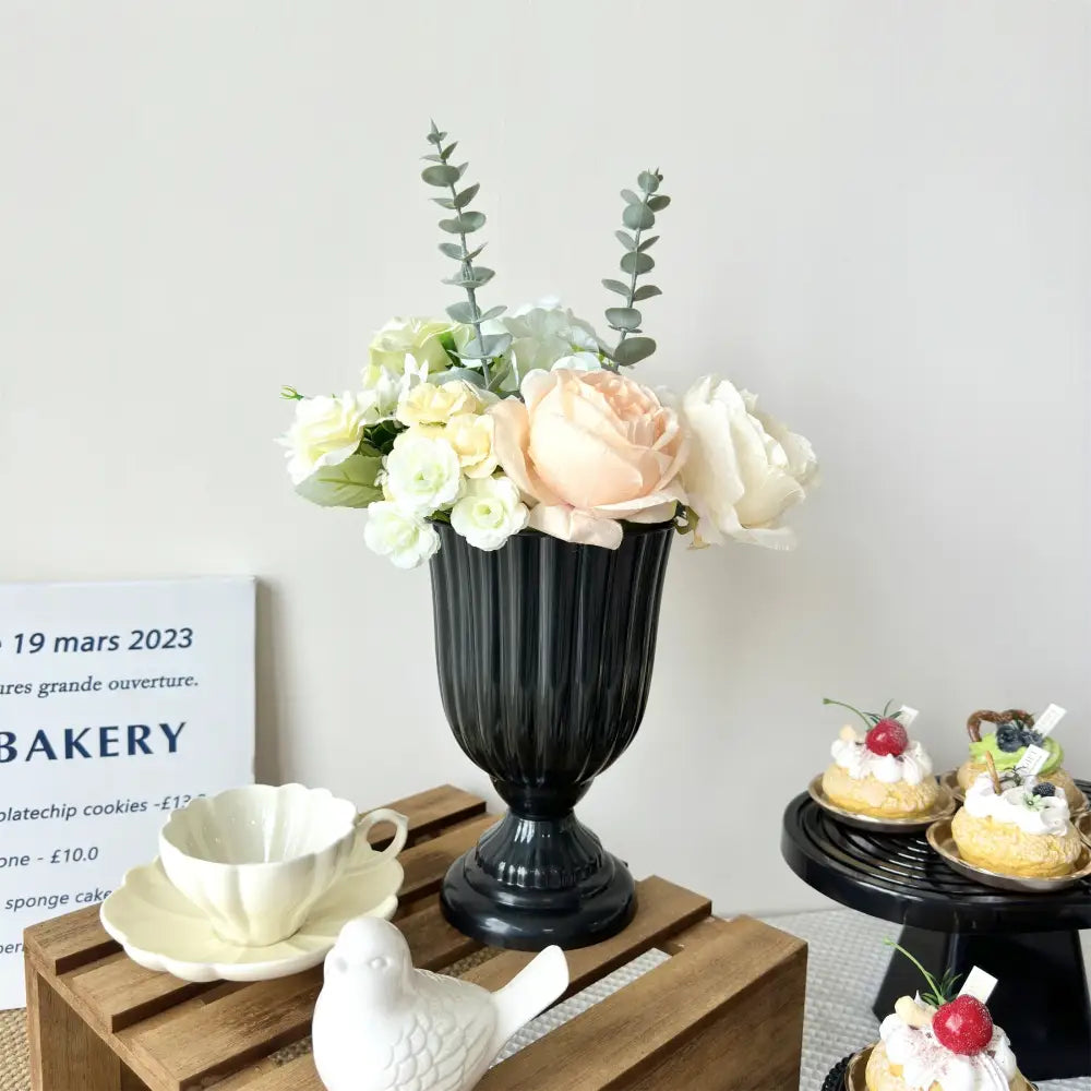 White peach and cream mini flower arrangement living room vase - BLACK / CHINA