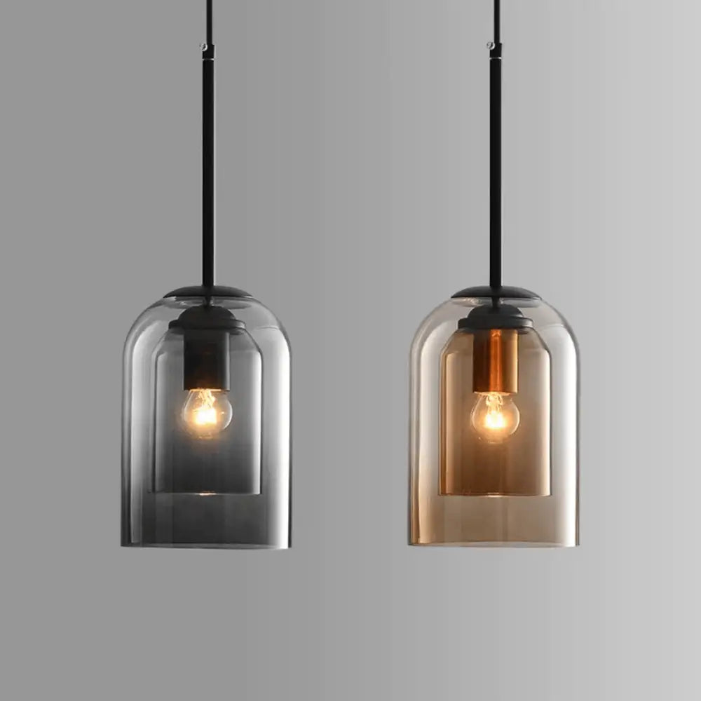 Black Glass Dome Pendant - Amber