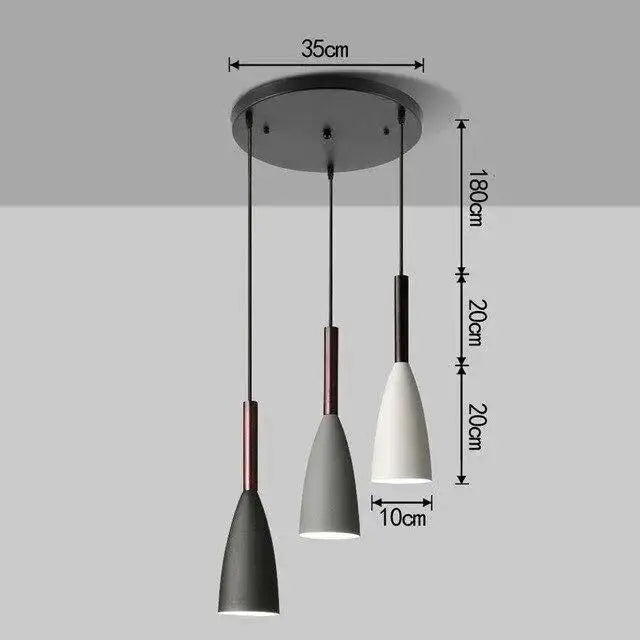 Black White Gray Pendant Light - 3 Heads - Round / White Light Bulb