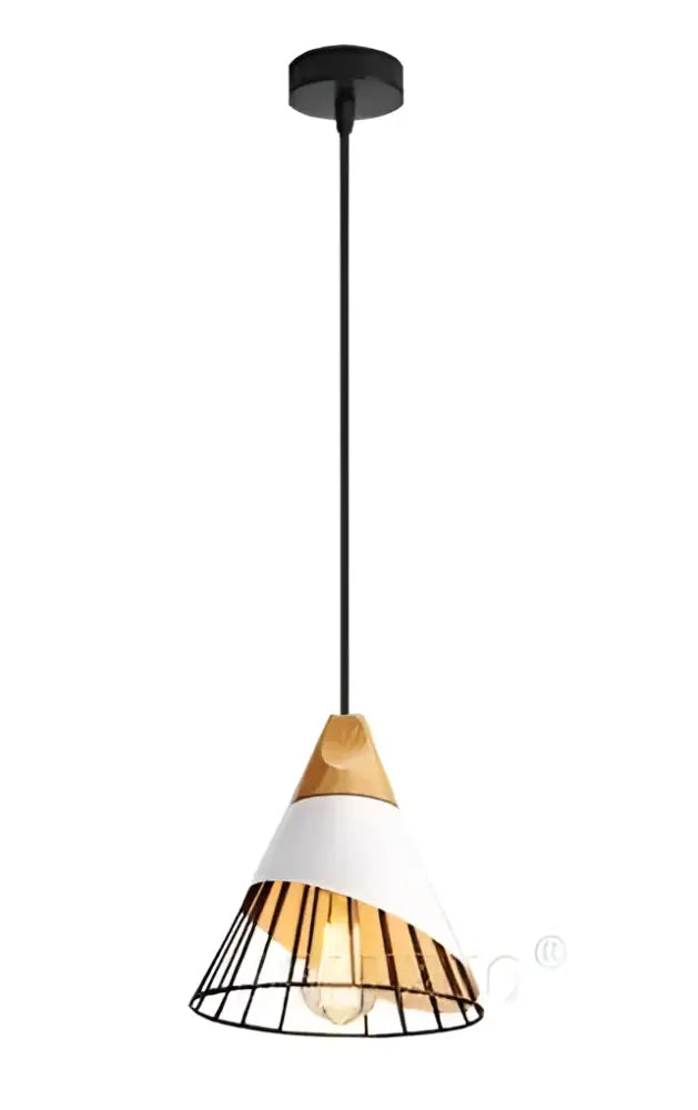 White Conical Wood Pendant - White