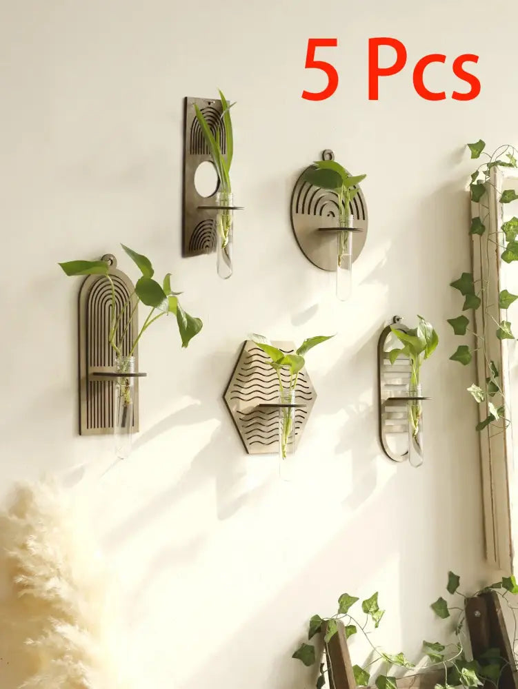 Wood Geometric Wall Vase - T-7509