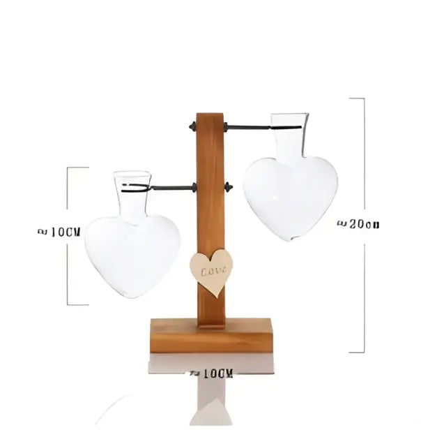 Vintage heart shaped wooden frame glass vase living room decor - double love