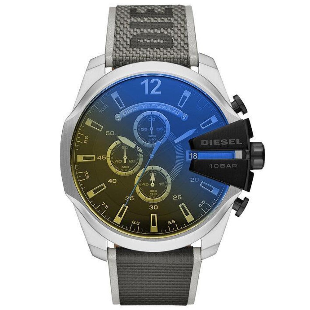 Diesel DZ4523 MEGA CHIEF Chrono Oversize 54mm Leather Black Gray Mens Wristwatch
