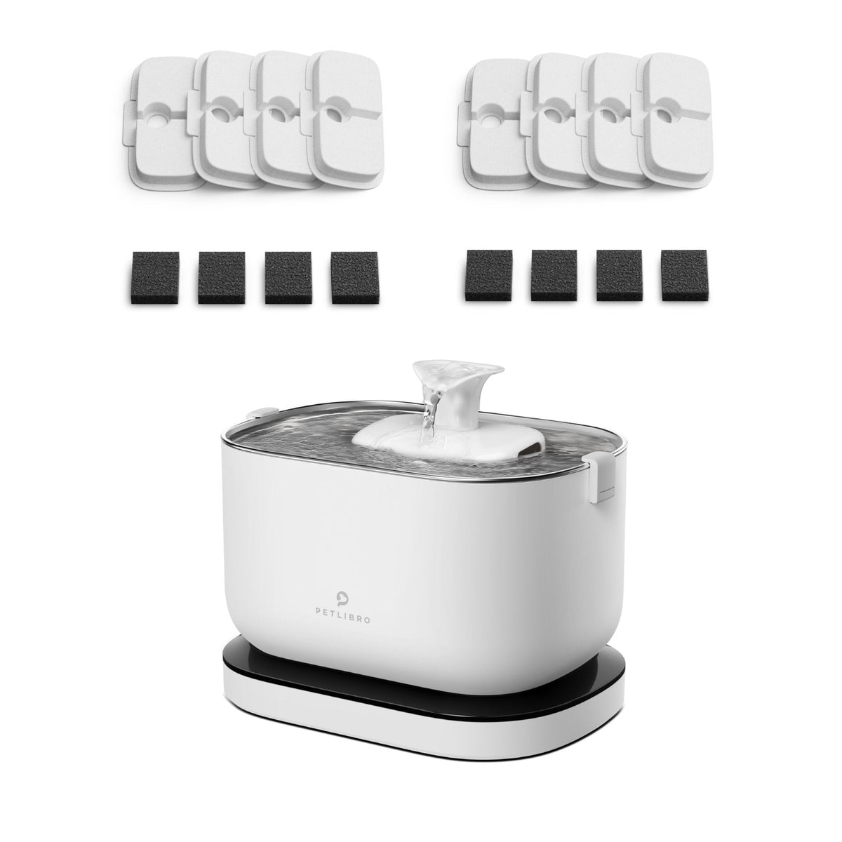 Petlibro on Dockstream Battery-Operated Water Fountain, White / Dockstream & 8 Filters, wireless cat fountain