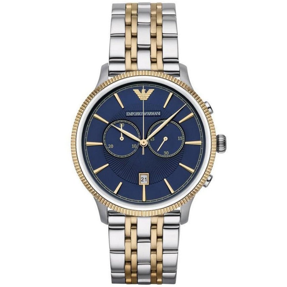 Emporio Armani AR1847 Men's Watch Chronograph Two Tone Blue