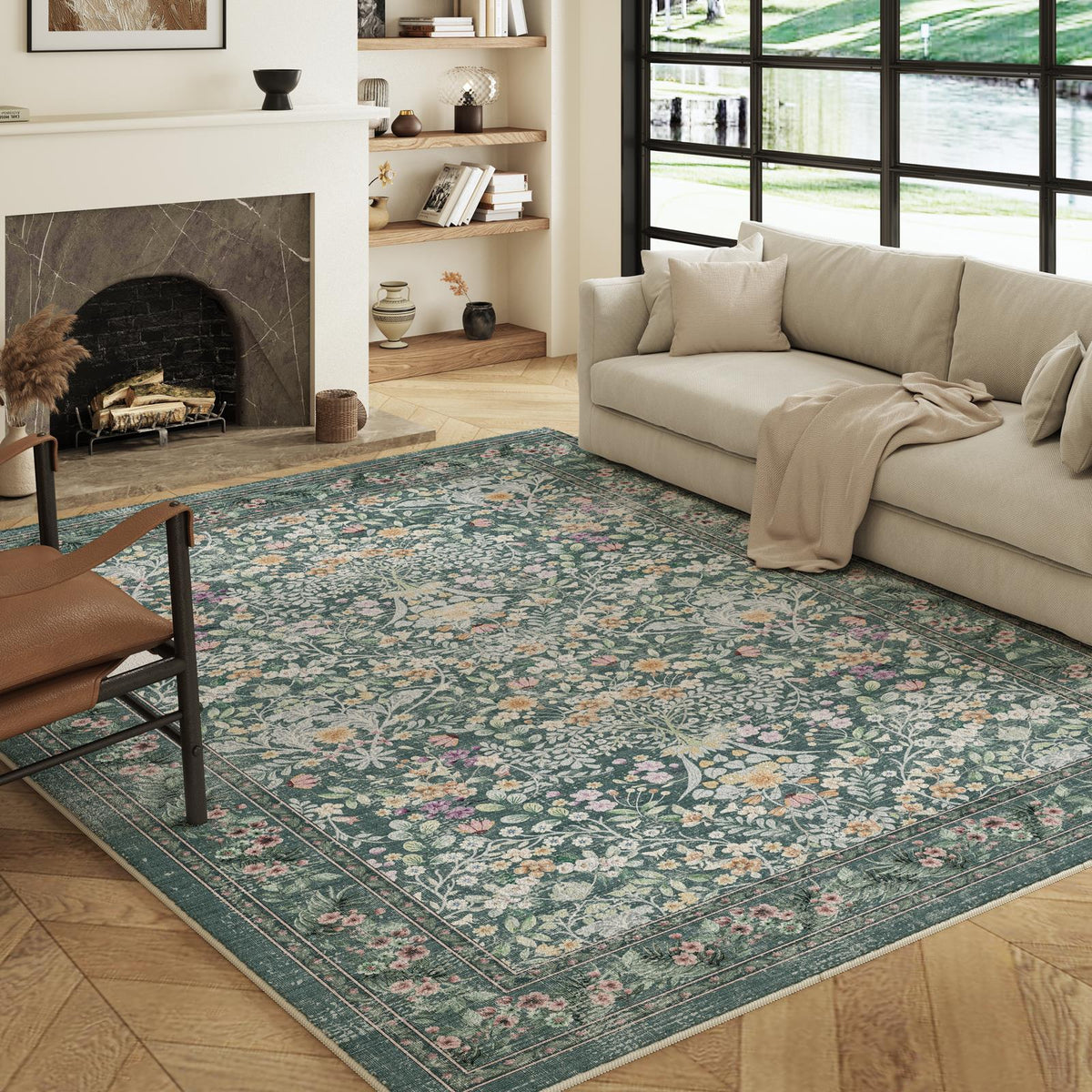 Zafira - Floral Washable Large Area Rug - 160x230cm
