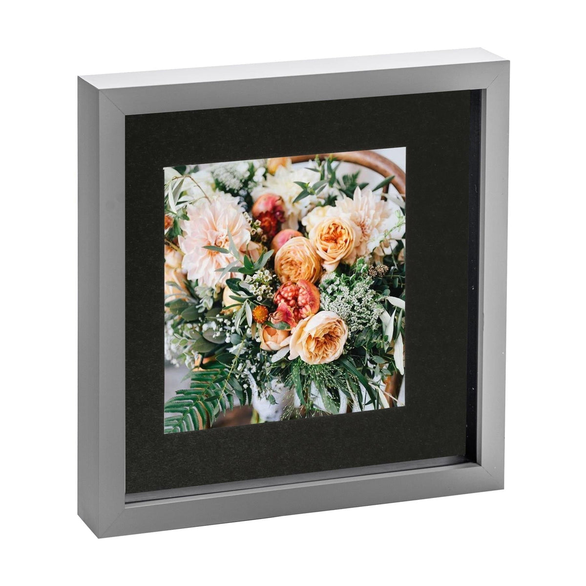 10" x 10" Grey 3D Box Photo Frame - with 6" x 6" Mount - Black Mount