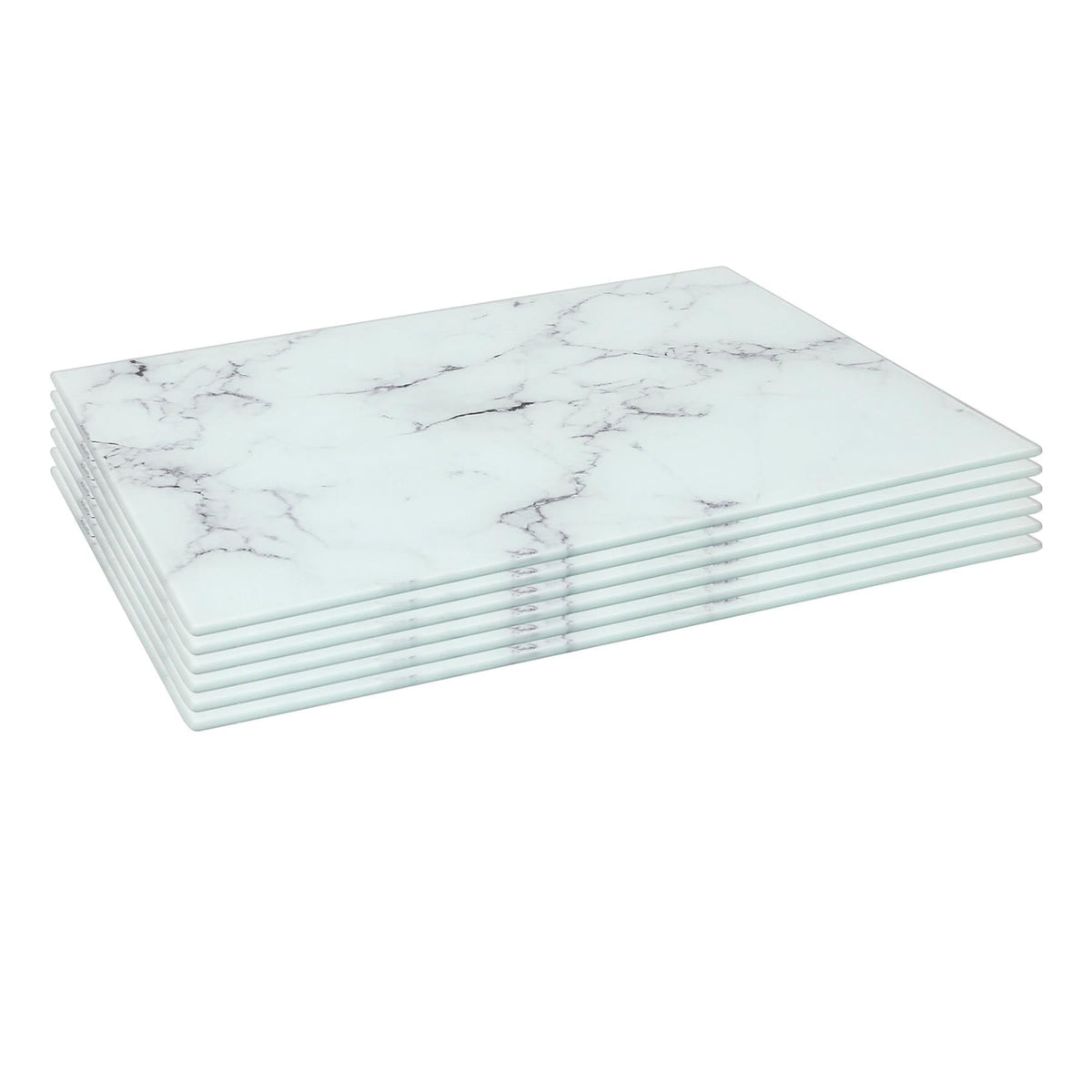 Rectangle Glass Placemats - 40cm x 30cm - Marble - Pack of 6 - White Marble