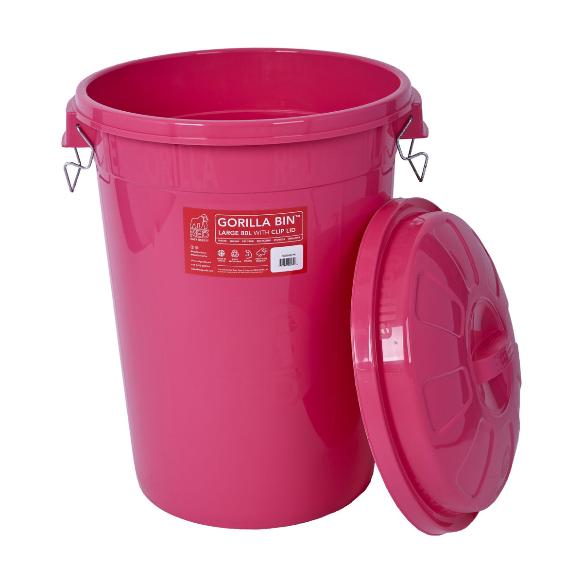 Gorilla Bin™ 80 Litre Storage Bin with Clip Lid | Heavy Duty Stackable Container - Pink