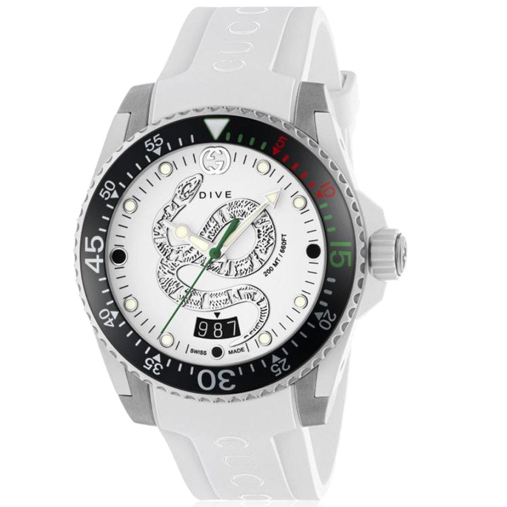 Gucci YA136330 Dive White Snake Motif Dial Men's Watch