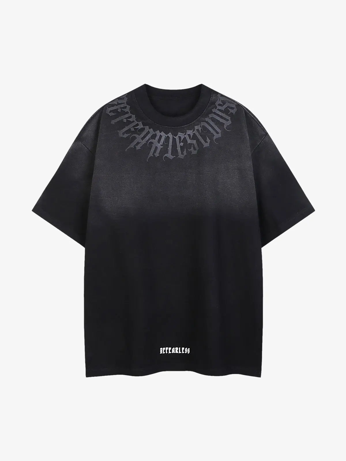 Retro Gradient Letter Printed Washed Oversize T-Shirt - Black / S