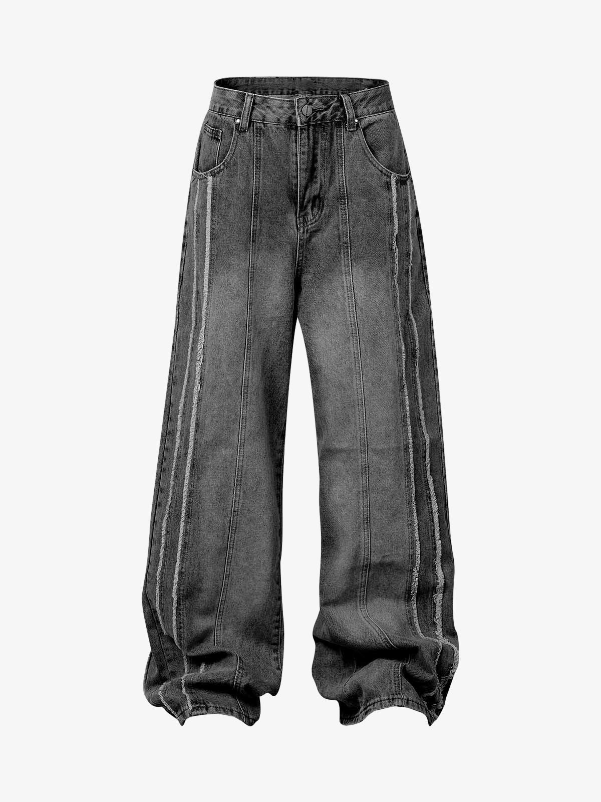 Thesupermade Washed Distressed Raw Edge Baggy Jeans - 2271 - Black / S