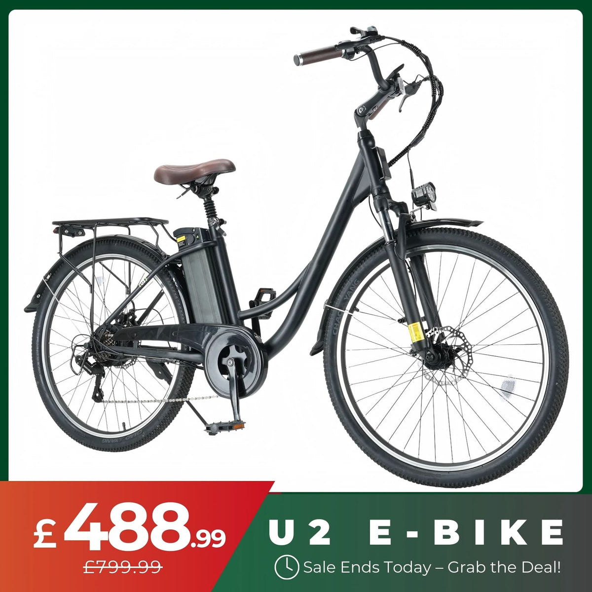 isinwheel U2/U4 City Commuter Electric Bike 65Miles Range - U2 Black