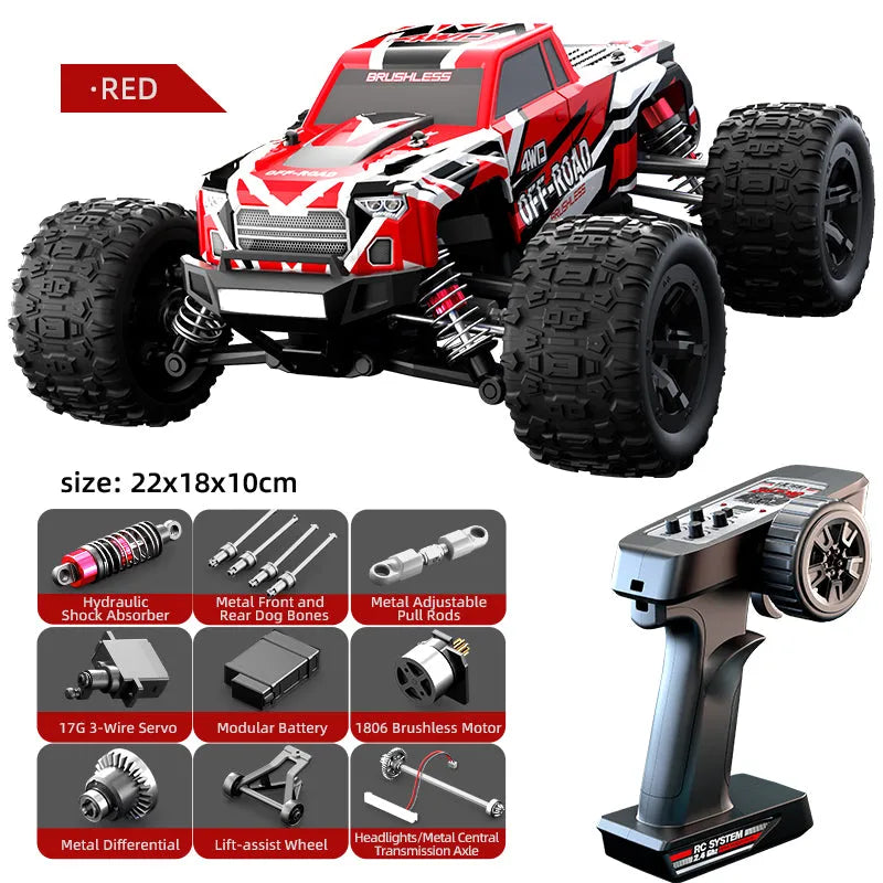 JJRC C8811 1/20 Scale Brushless Motor 4WD 40km/h High Speed RTR Off-Road RC Climbing Truck w/ LED, Black/Red - Red US Only - Late Sep