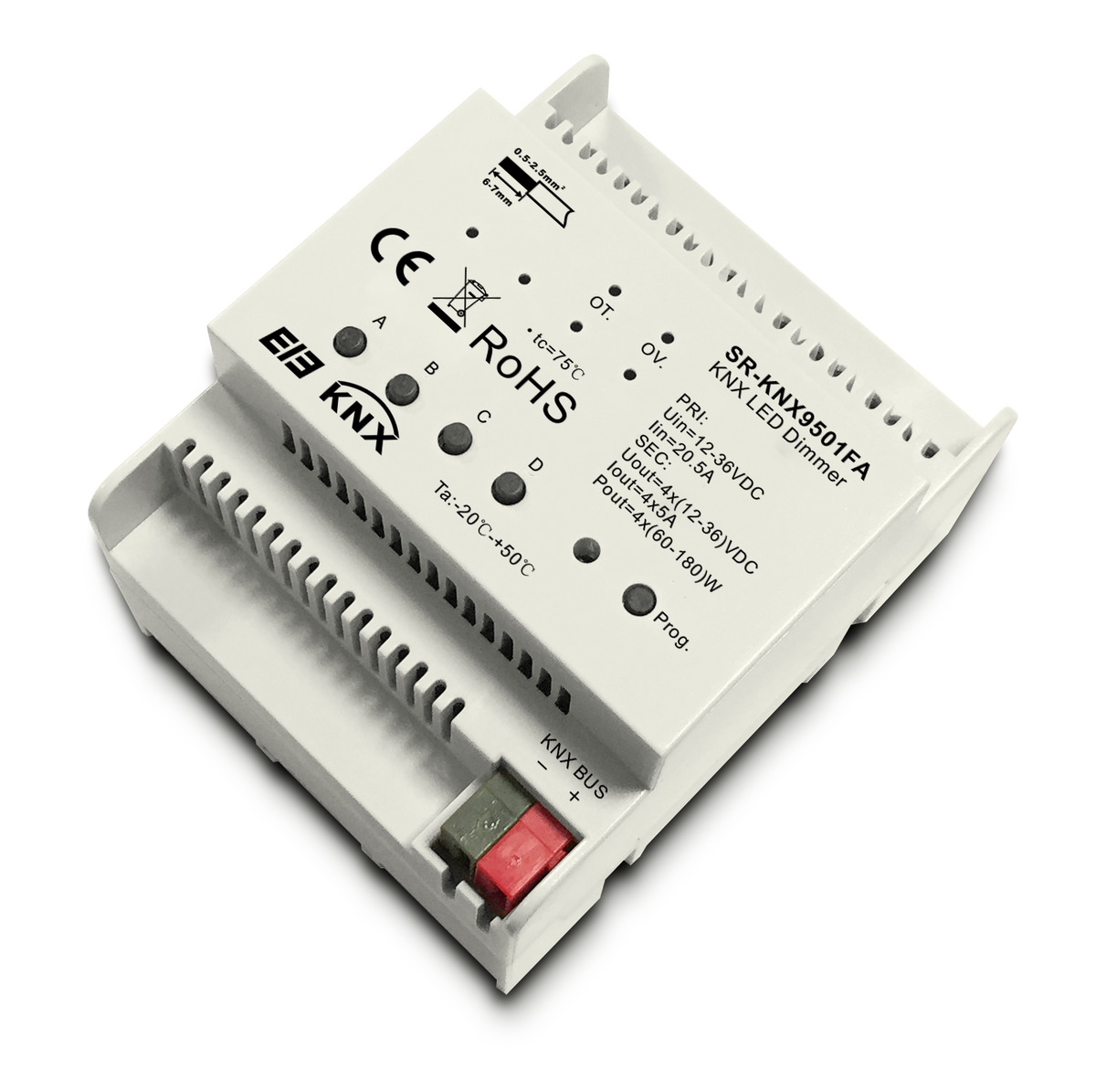 SR-KNX-9501FA KNX LED Dimmer 4-Kanal Konstantspannung 12-36V DC, 5A je Kanal, Hutschiene ETS5