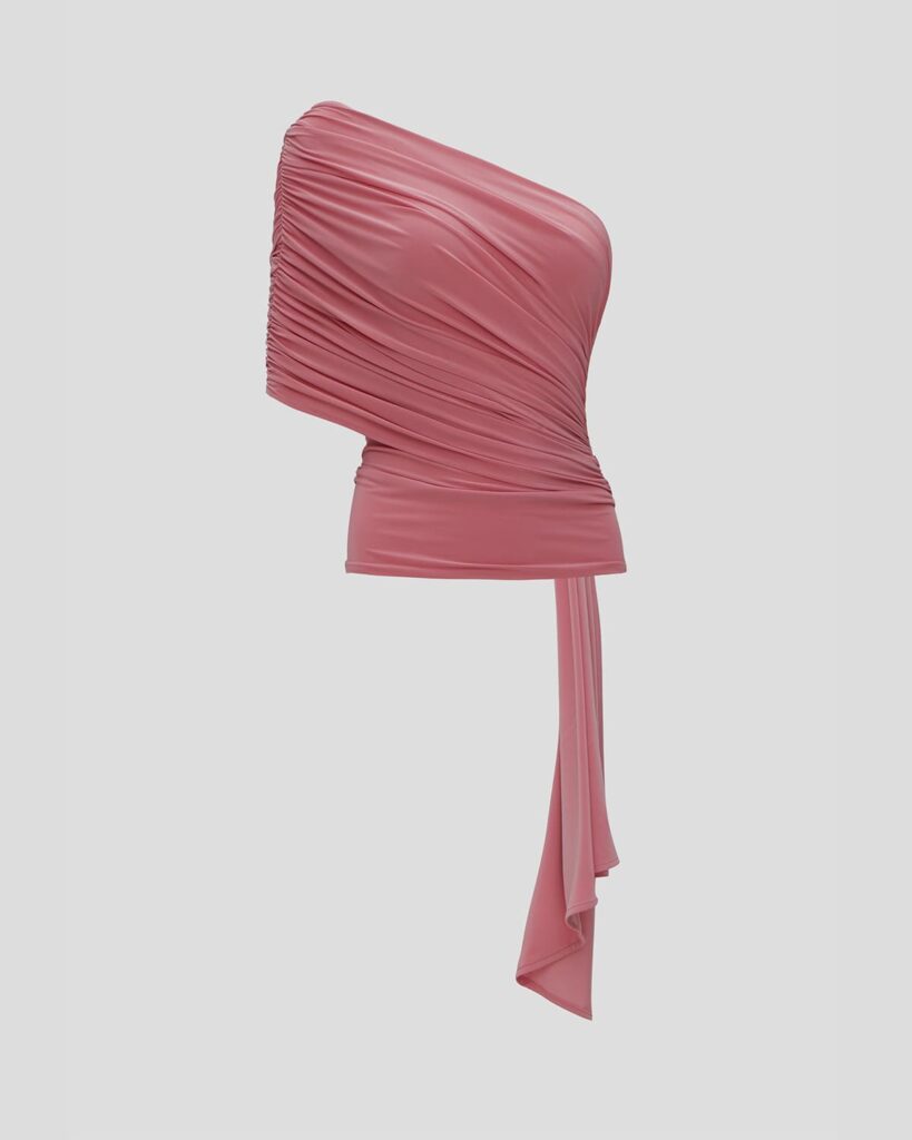Blouse with diagonal draping