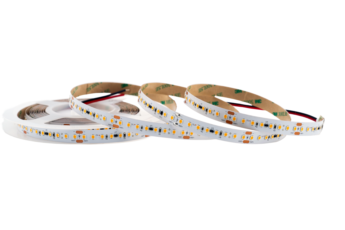 SMD LED Streifen 12 mm – 128 LEDs/m, 24V, 9 W/m, 1500 lm/m, 5m – Warmweiß 3000K, CRI>93, IP20, spannungsstabil bis 15 m