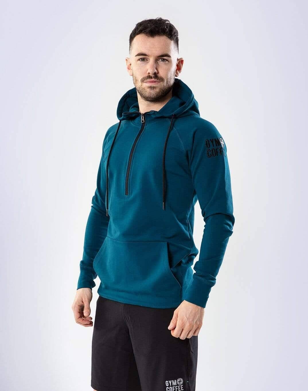 Men's Half-Zip Hoodie in Petrol Blue - Small / Petrol Blue