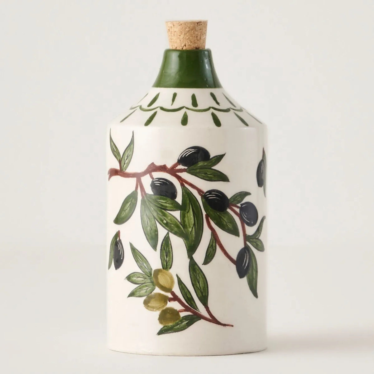 Olive Ceramic Oil Bottle with Cork Stopper