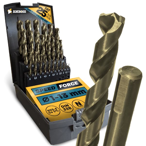 25-tlg. Speed Force Set Spiralbohrer HSS-E Co5 % DIN 338 (Ø 1-13 mm)