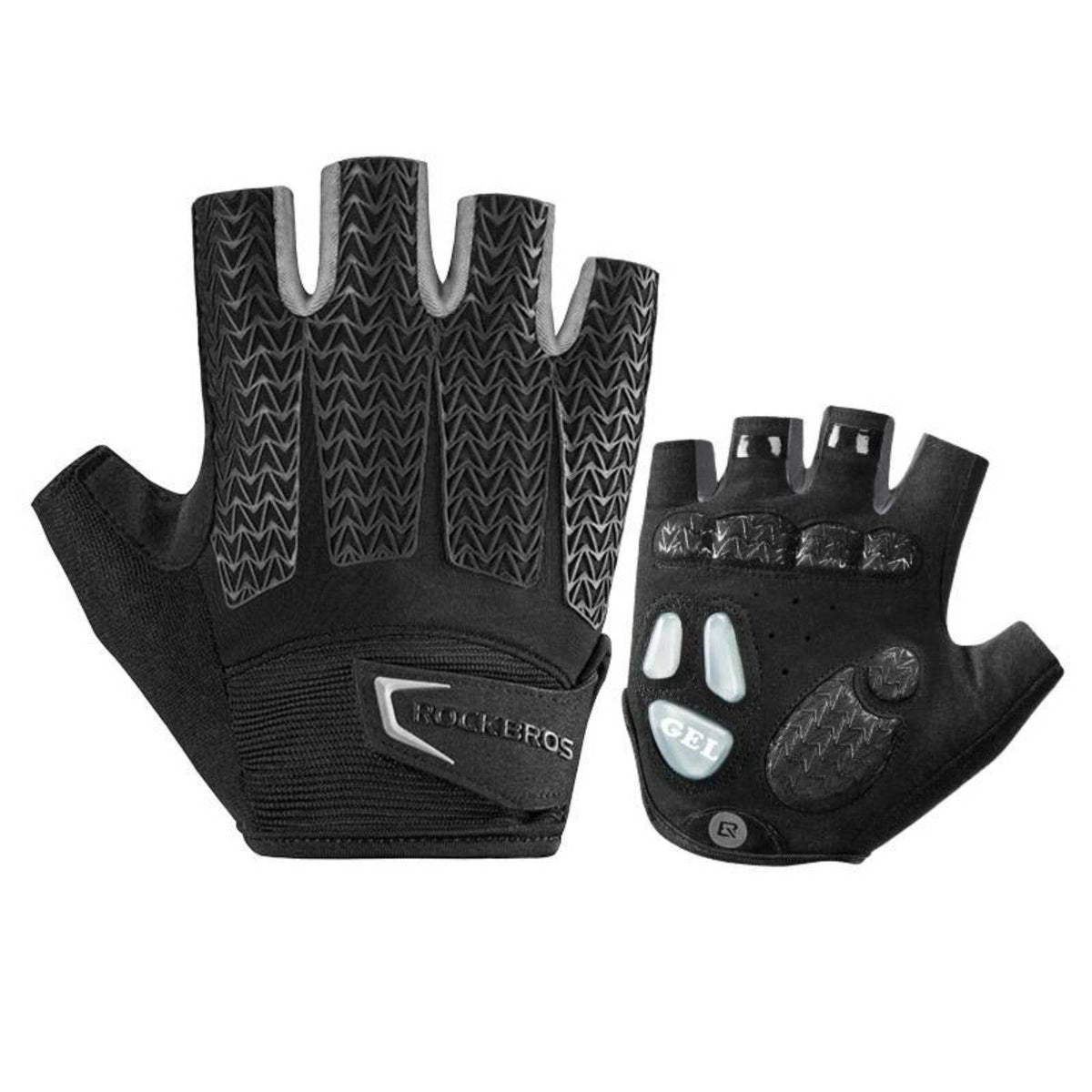 ROCKBROS Fahrrad Handschuhe Damen Herren Halbfinger Fahrradhandschuhe - Schwarz Grau / M