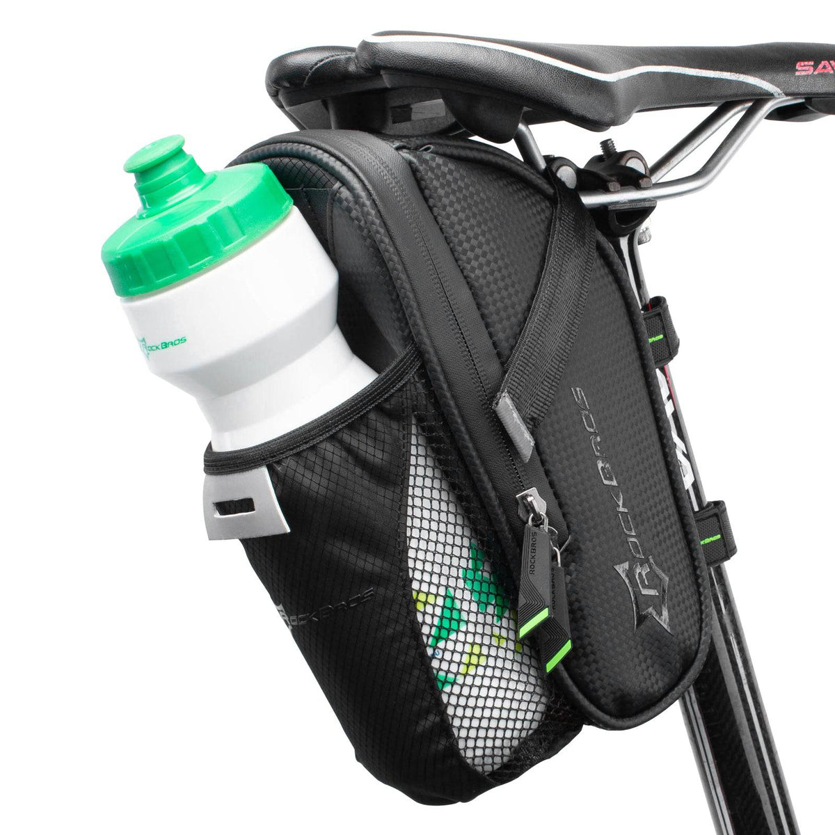 ROCKBROS wasserdichte Satteltasche mit Flaschenhalter für MTB Rennrad - Schwarz Grün