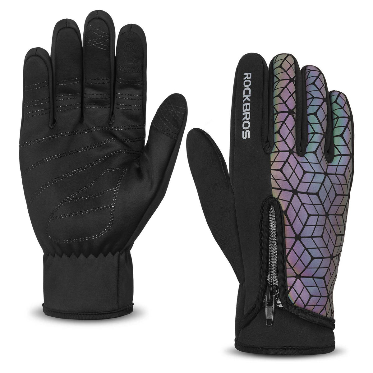 ROCKBROS Winter Fahrradhandschuhe Warm für Fahrrad Laufen Fitness Unisex - Schwarz-bunt / M
