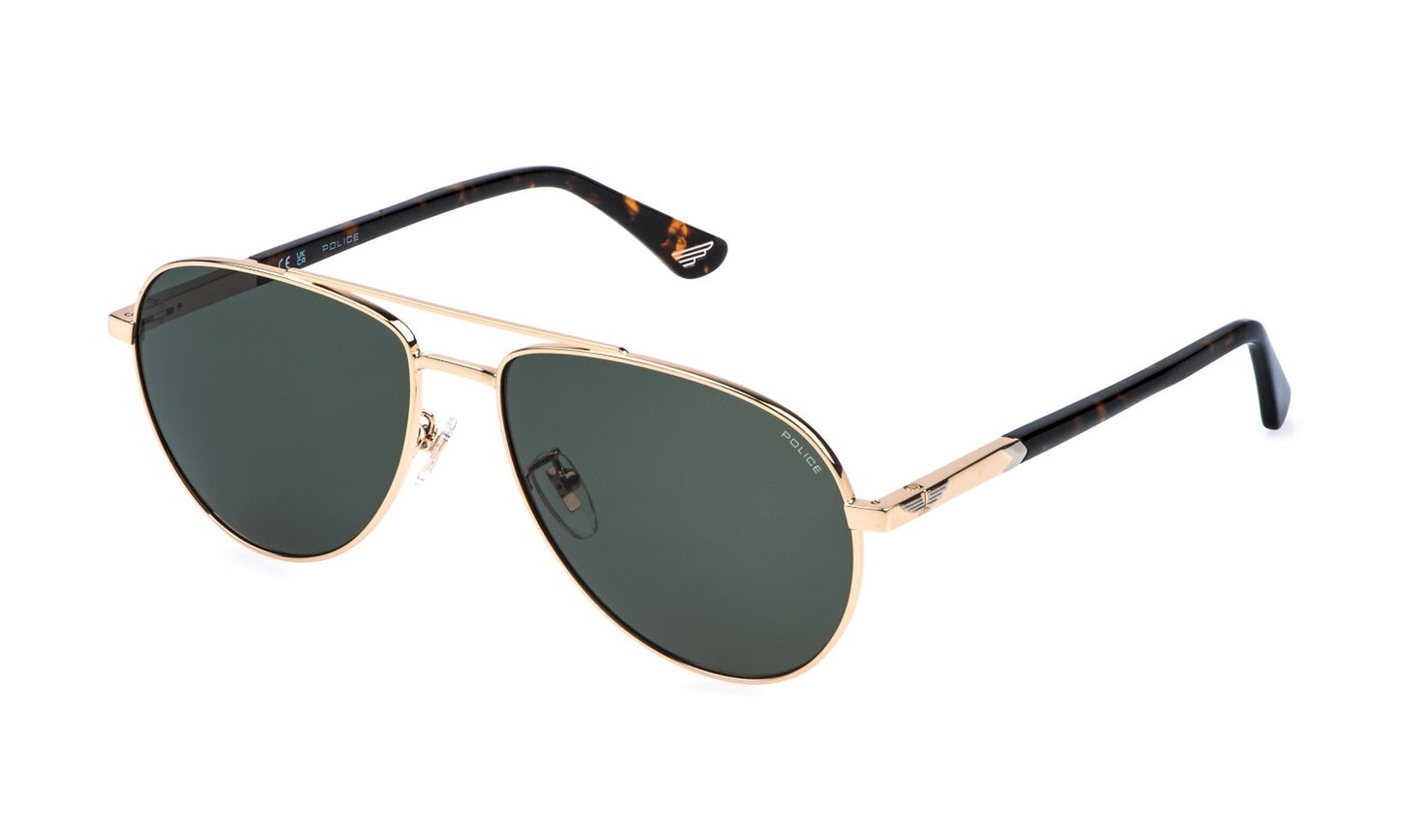 Police SPLR77 NEW CROSSROADS 6 300Y Man Sunglasses Metal Gold Green Pilot Normal