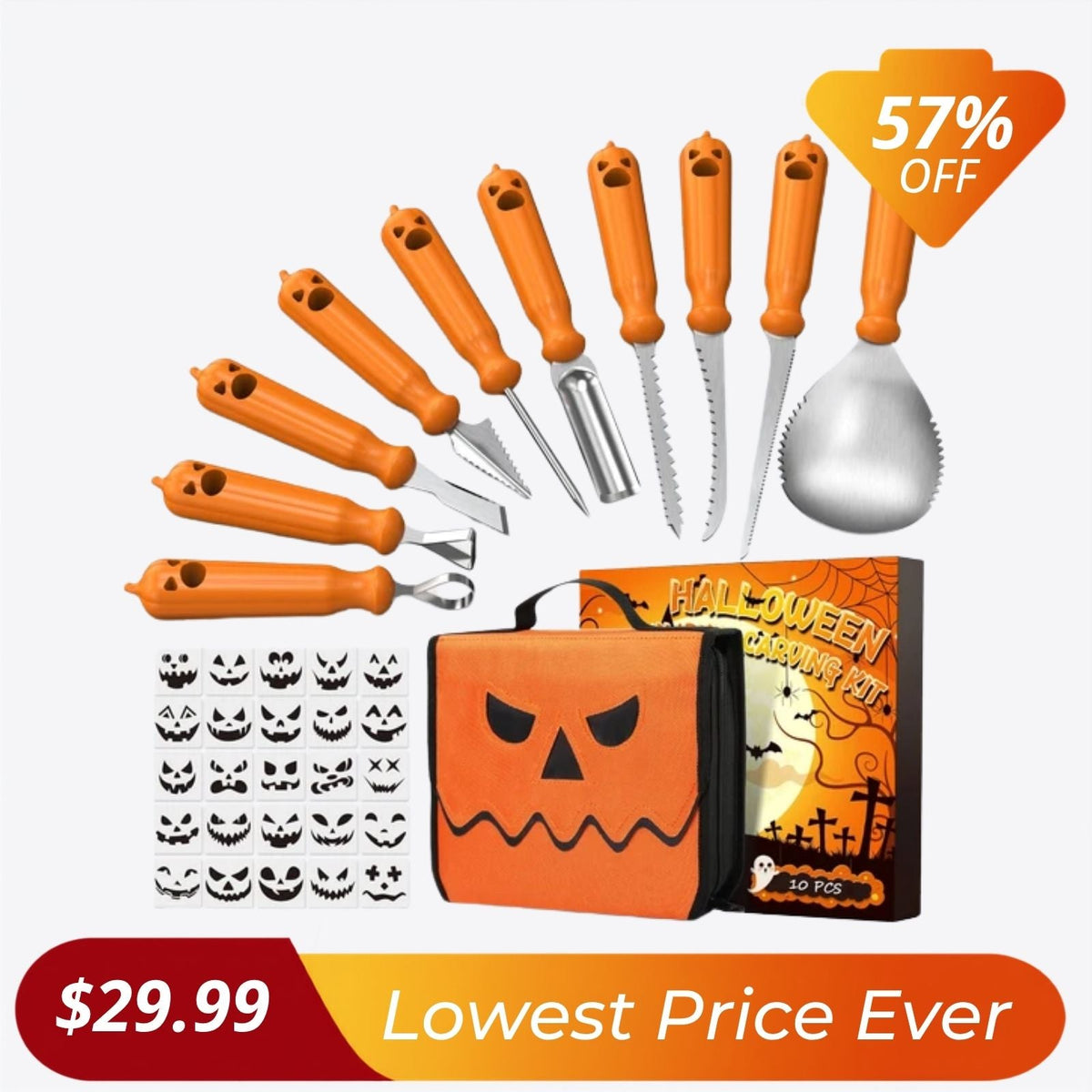 Halloween Pumpkin Carving Kit 10 Pcs Carving Tools with Carving Stencils