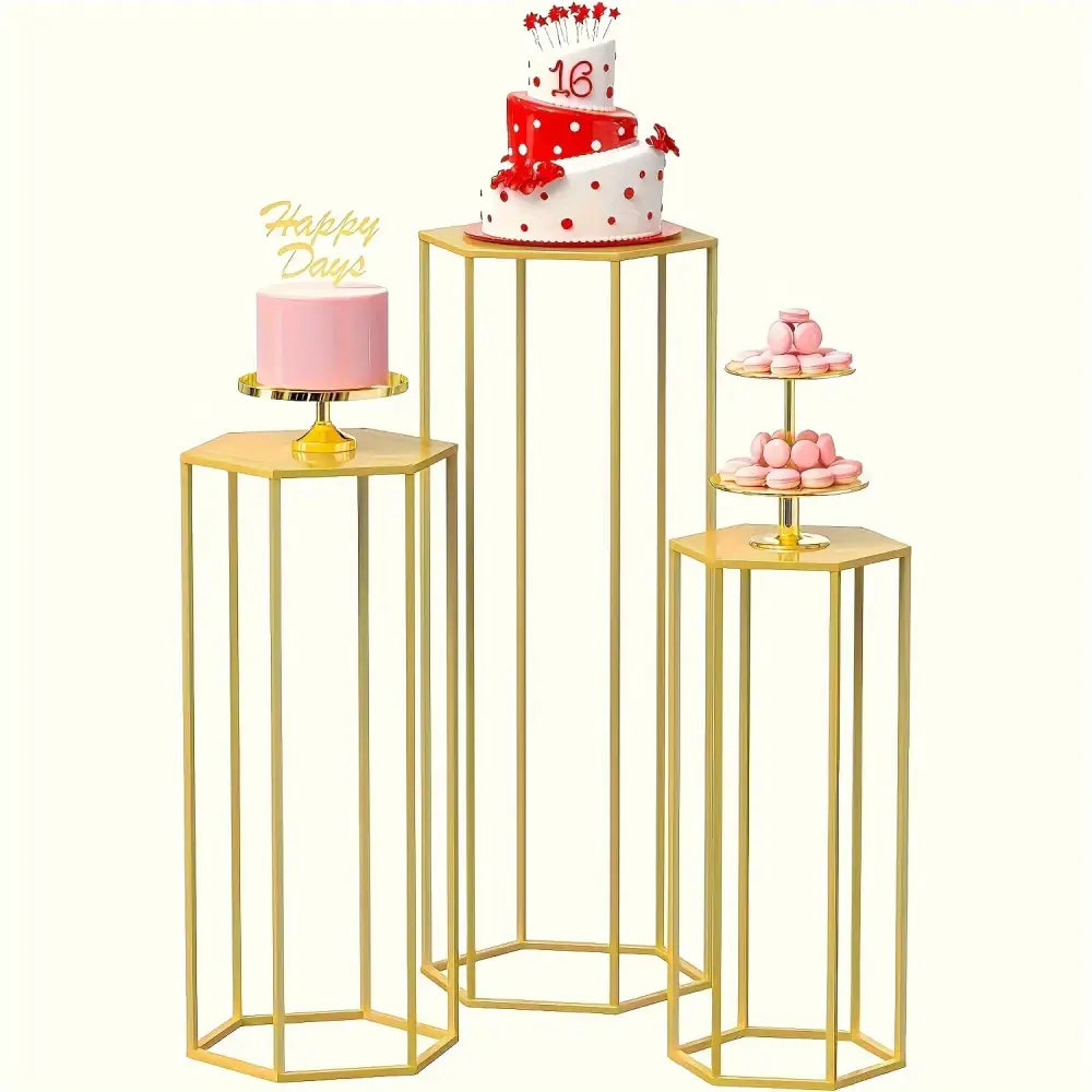 Gold Hexagonal Vase Set - Golden-3pcs / United States