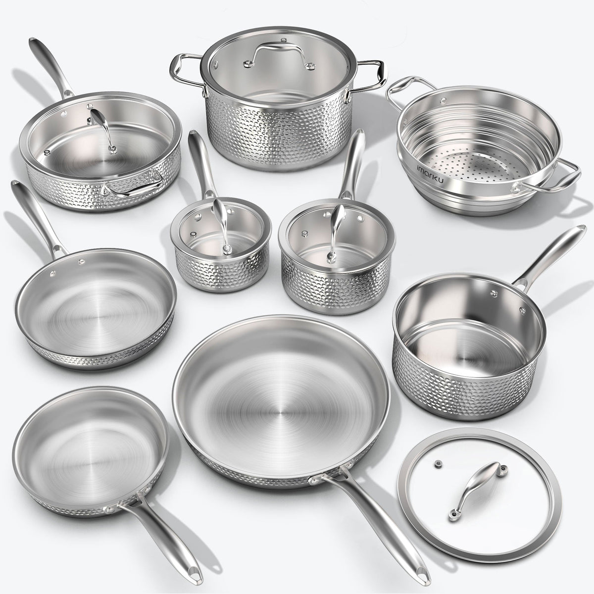 14-Piece Stainless Steel Cookware Tri-ply Clad Non Toxic Cookware Imarku