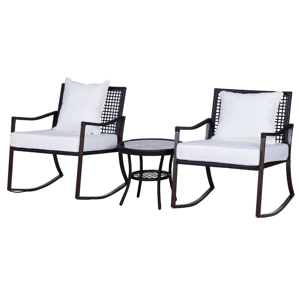 3 PCS Rocking Chair Bistro Set-Brown/Cream White