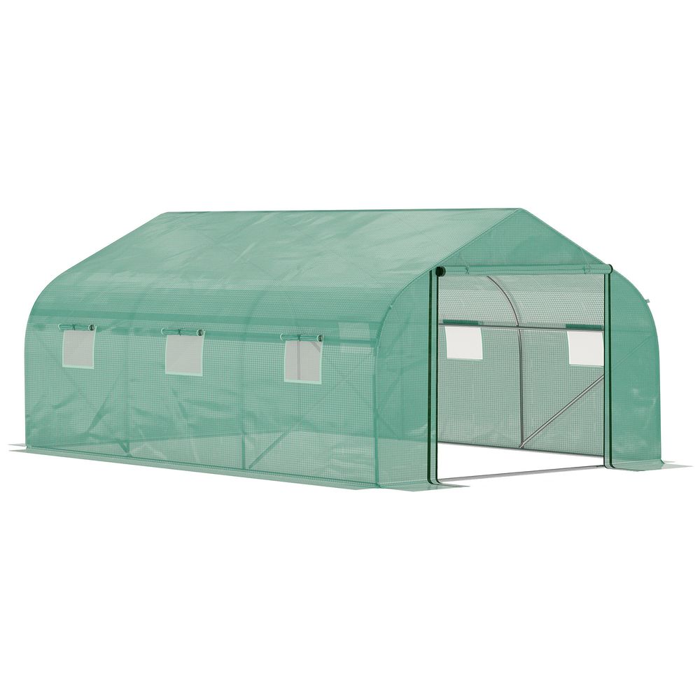 4.47 x 3 x 2m Walk-in Polytunnel Tent, PE Cover, ZipDoor 6Windows, Green