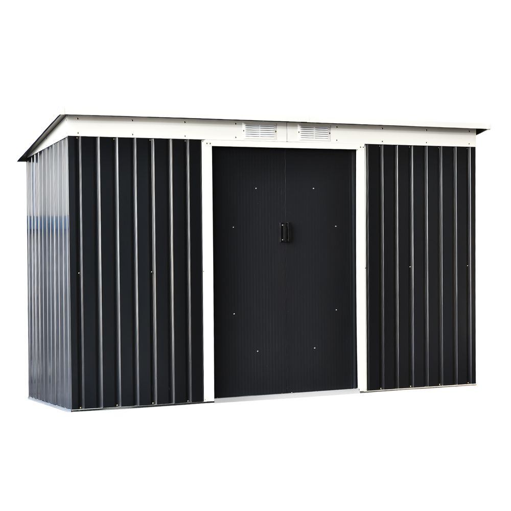 Outsunny 9 x 4FT Outdoor Garden Storage Shed w/ 2 Door Galvanised Metal Grey