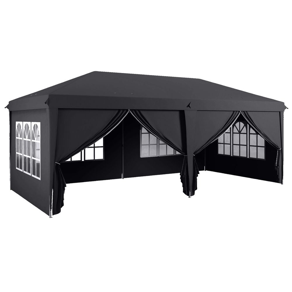 Outsunny 3 x 6m Pop Up Gazebo Height Adjustable Party Tent with Storage Bag - Grey