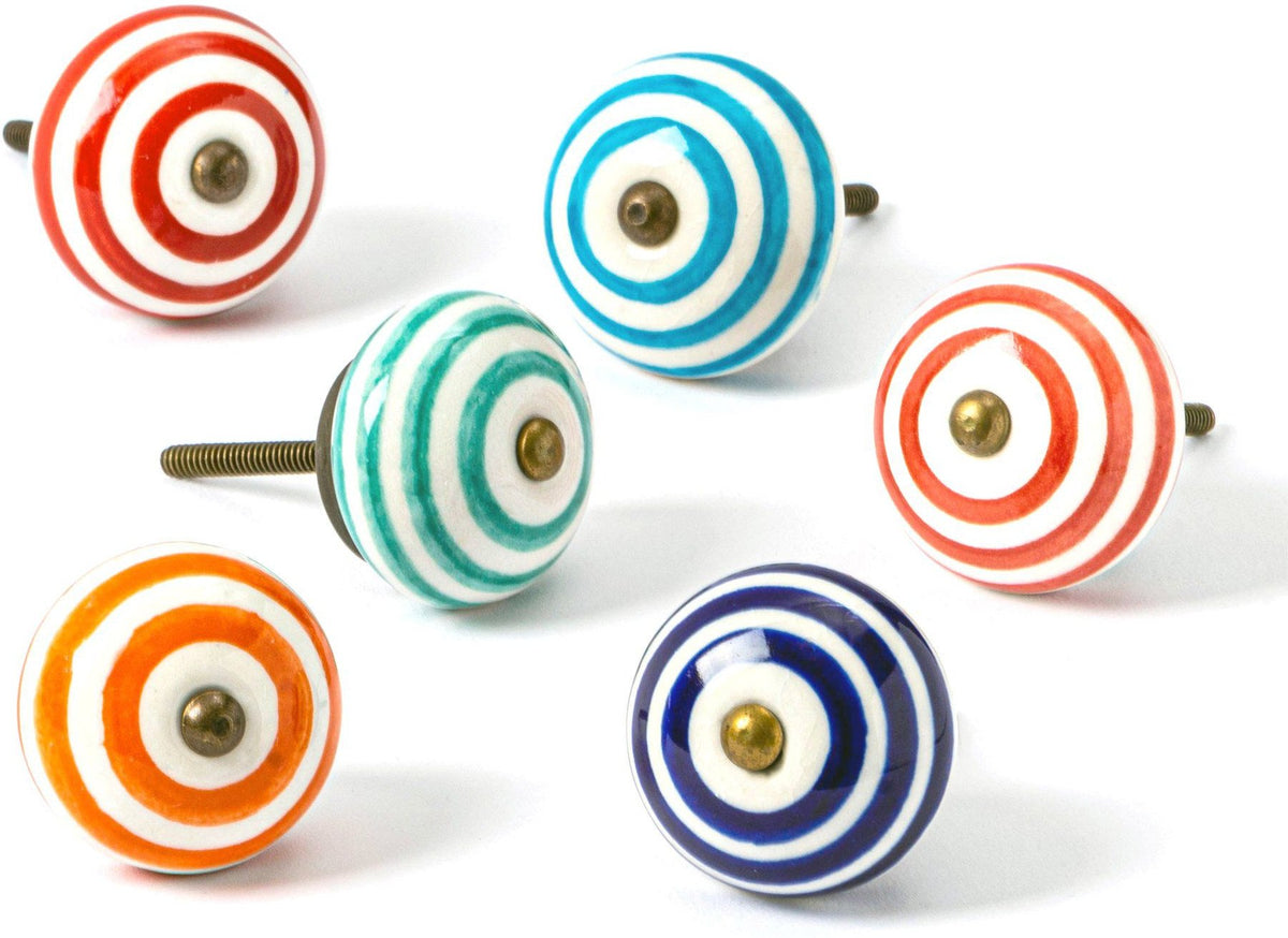 Round Ceramic Cabinet Knobs - Stripe - 6 Colours