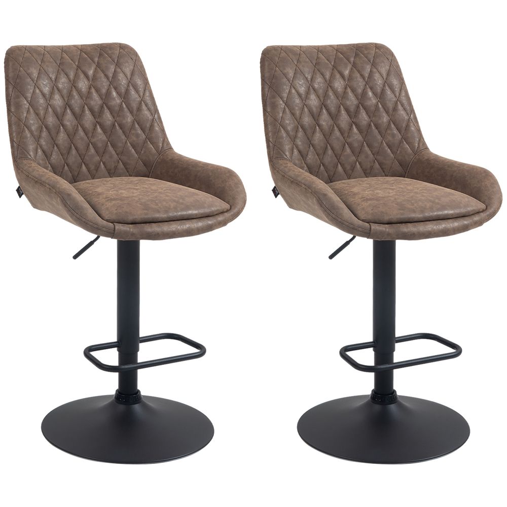 HOMCOM Bar Stools Set of 2, Adjustable Bar Chairs 360° Swivel for Kitchen Coffee - Coffee